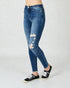 Jean skinny taille haute délavé foncé effet usé