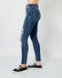 Jean skinny taille haute délavé foncé effet usé