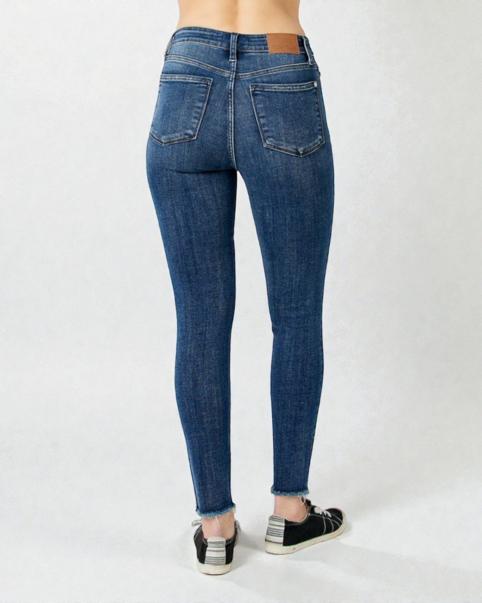 Jean skinny taille haute délavé foncé effet usé