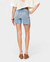 Medium Wash High-Rise Raw Hem Denim Shorts