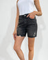 Short en jean taille haute noir délavé avec contrôle du ventre