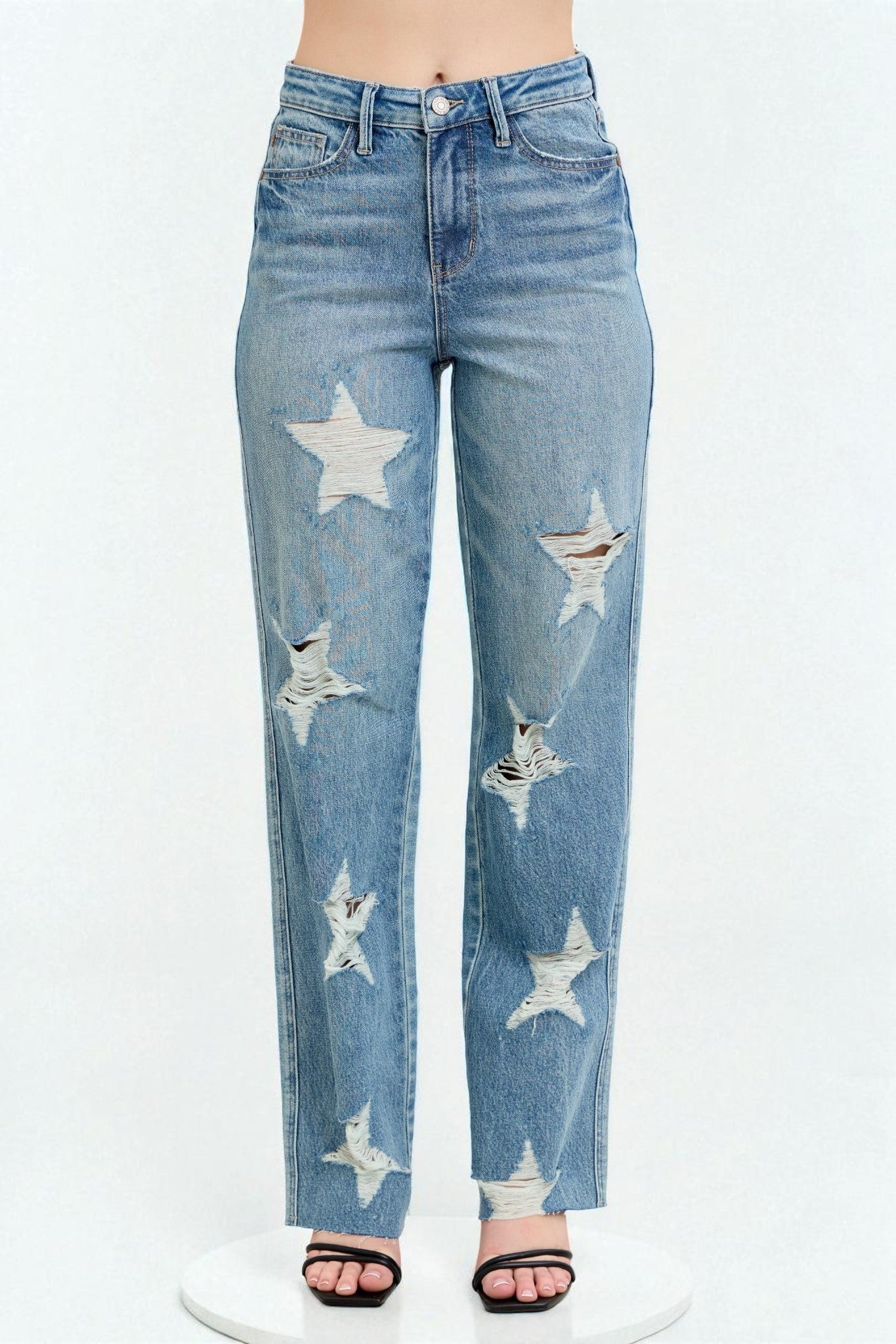 Light Wash Distressed Star Jeans