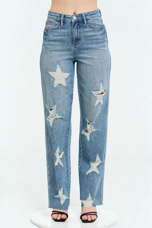 Light Wash Distressed Star Jeans
