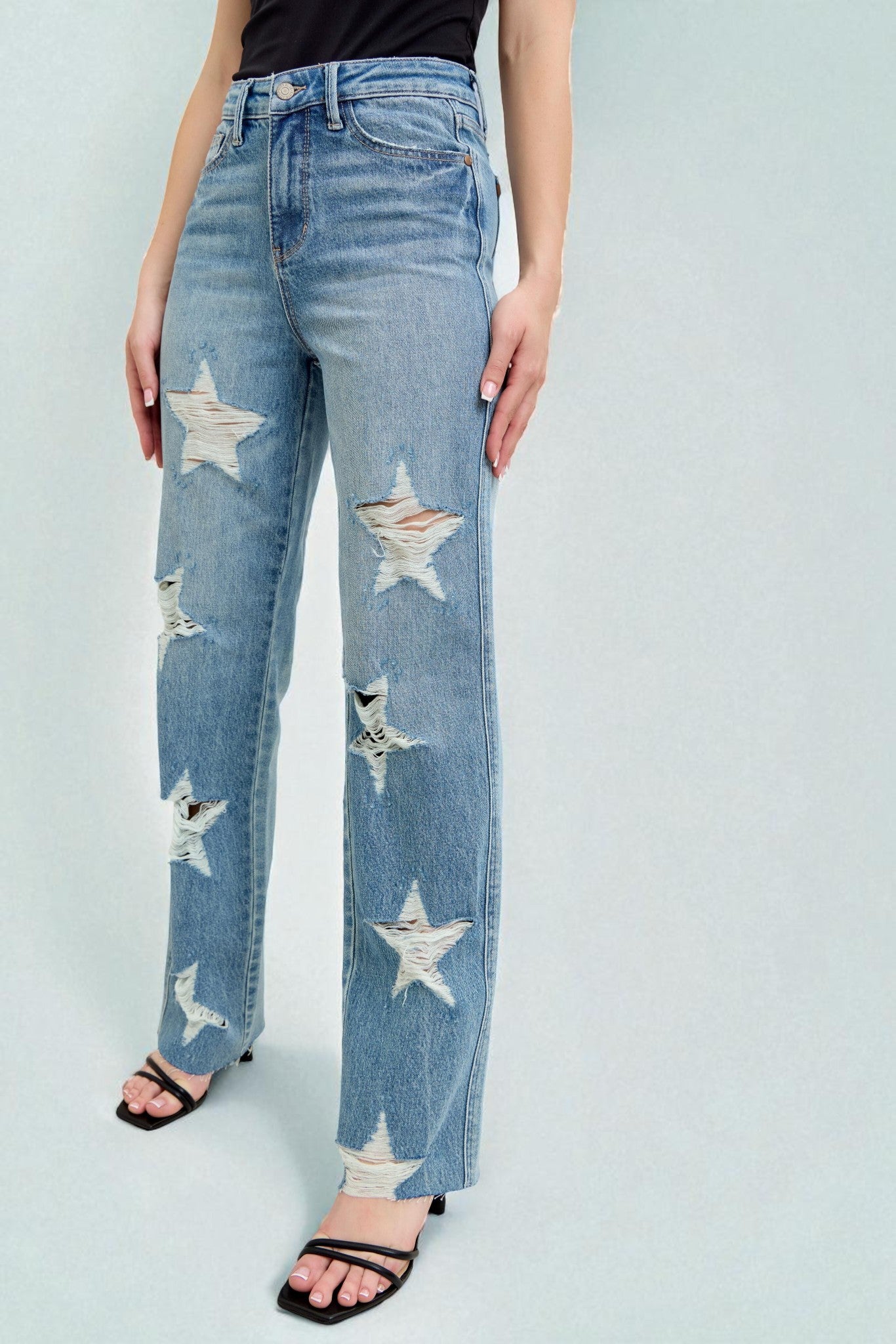 Light Wash Distressed Star Jeans