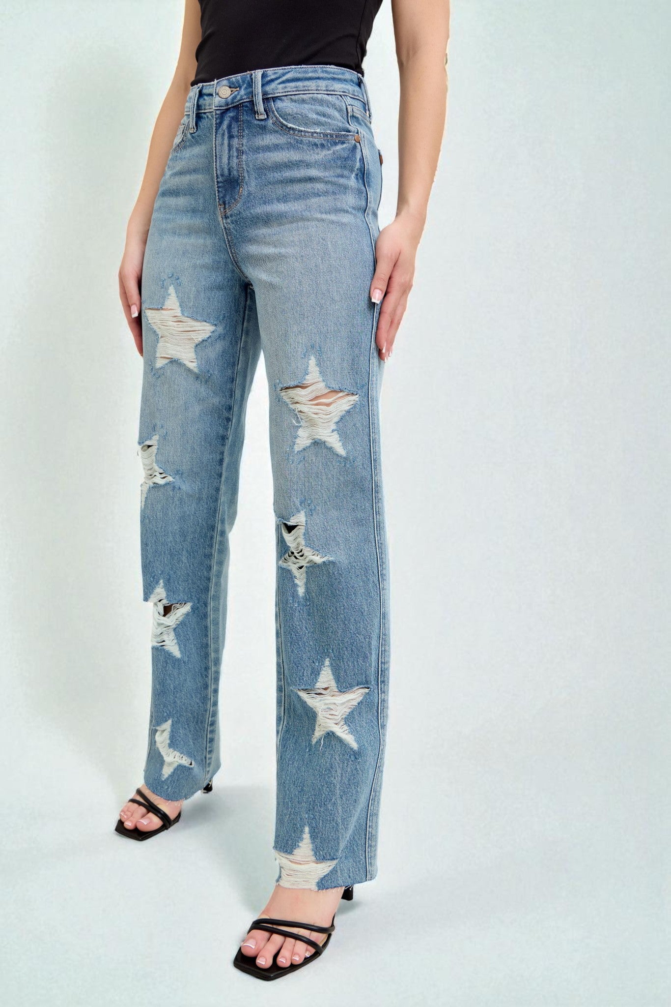 Light Wash Distressed Star Jeans