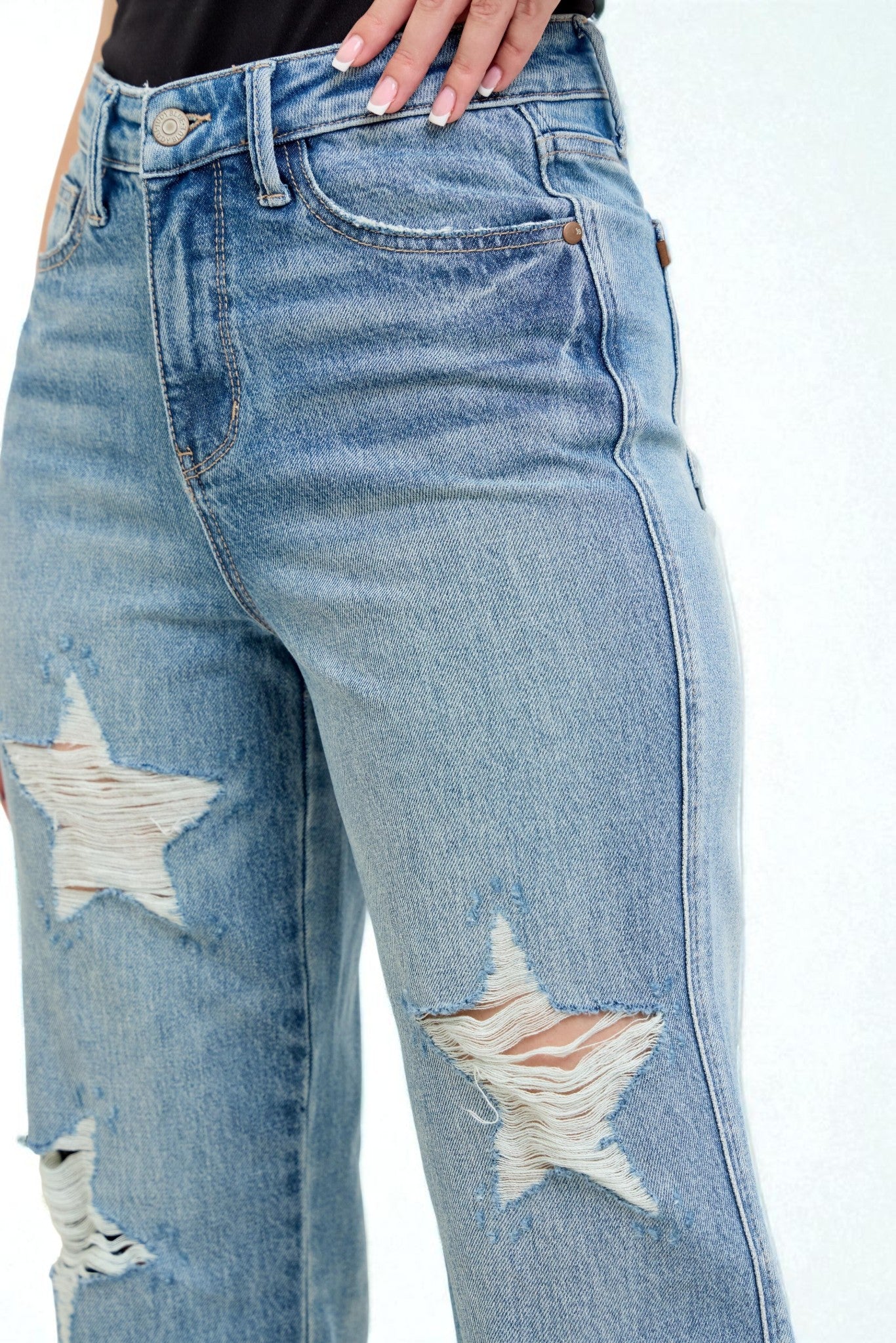 Light Wash Distressed Star Jeans