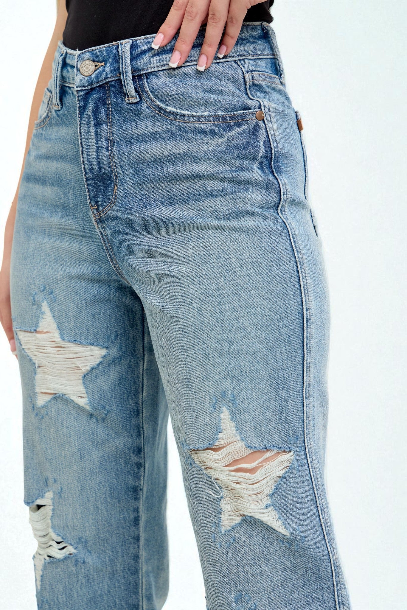Light Wash Distressed Star Jeans