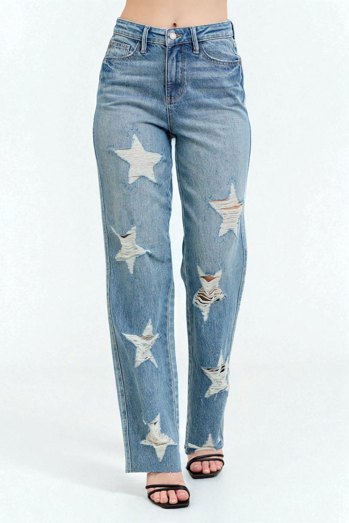 Light Wash Distressed Star Jeans