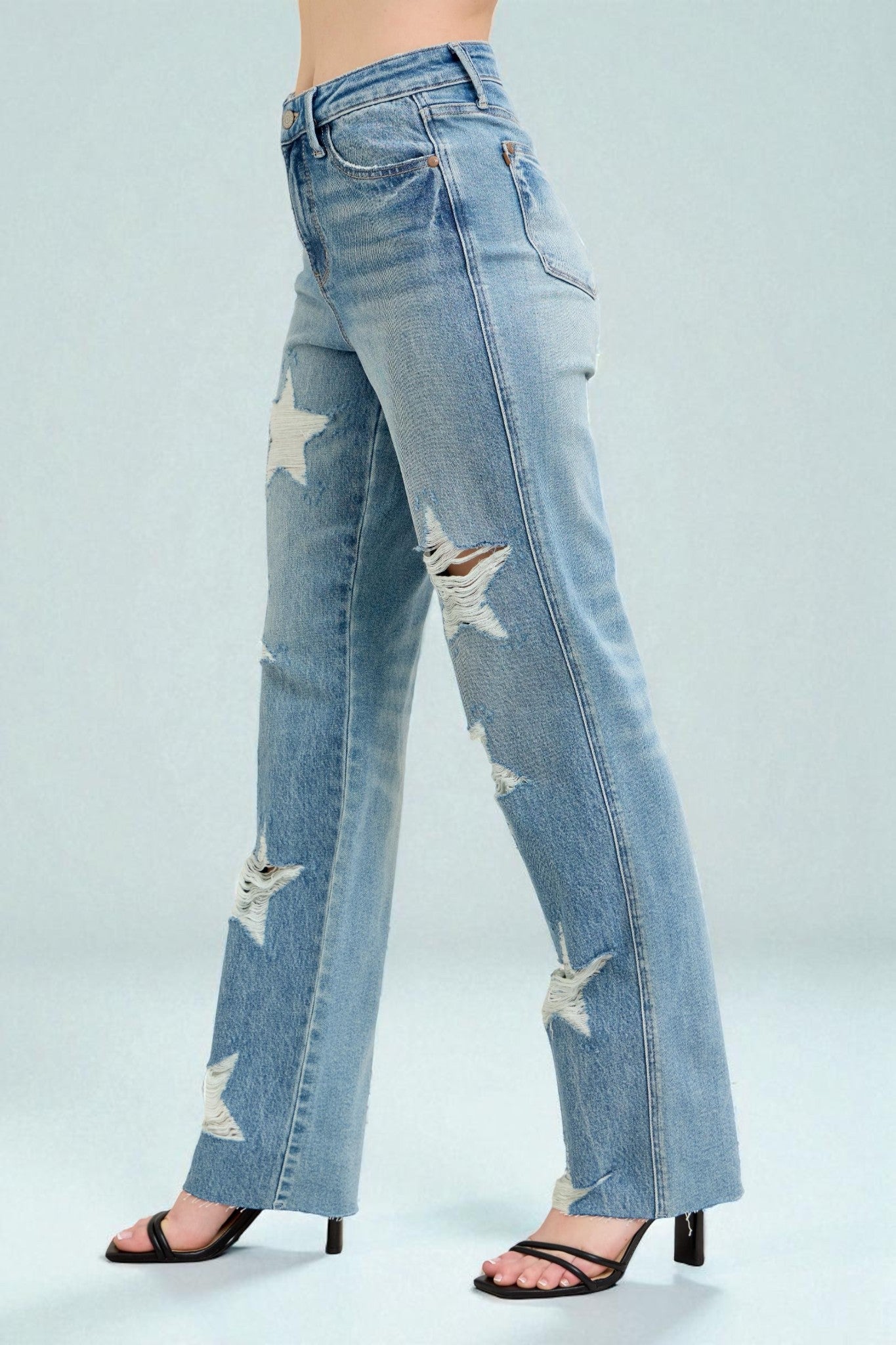 Light Wash Distressed Star Jeans