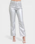 Silver metallic pants on a white background
