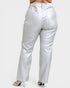 Silver metallic pants on a white background