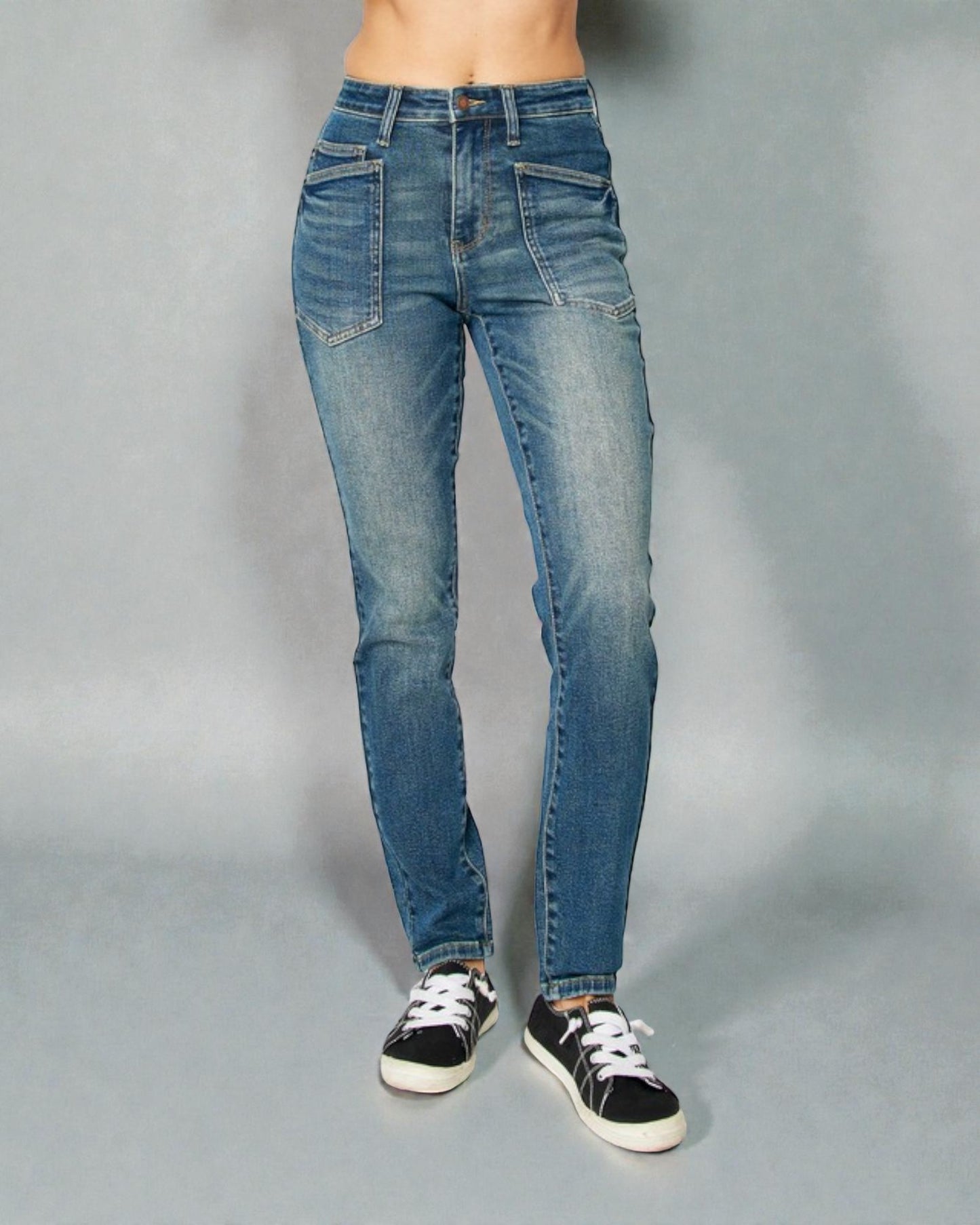Medium Wash High Rise Patch Pocket Jeans