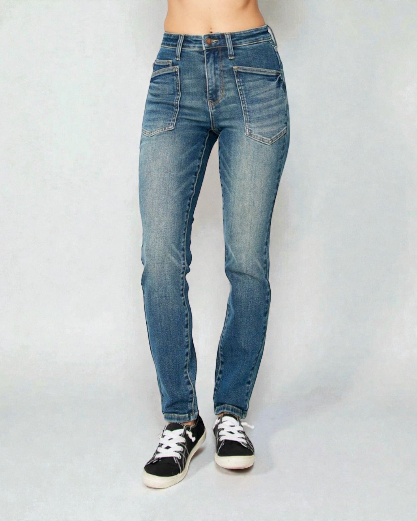 Medium Wash High Rise Patch Pocket Jeans