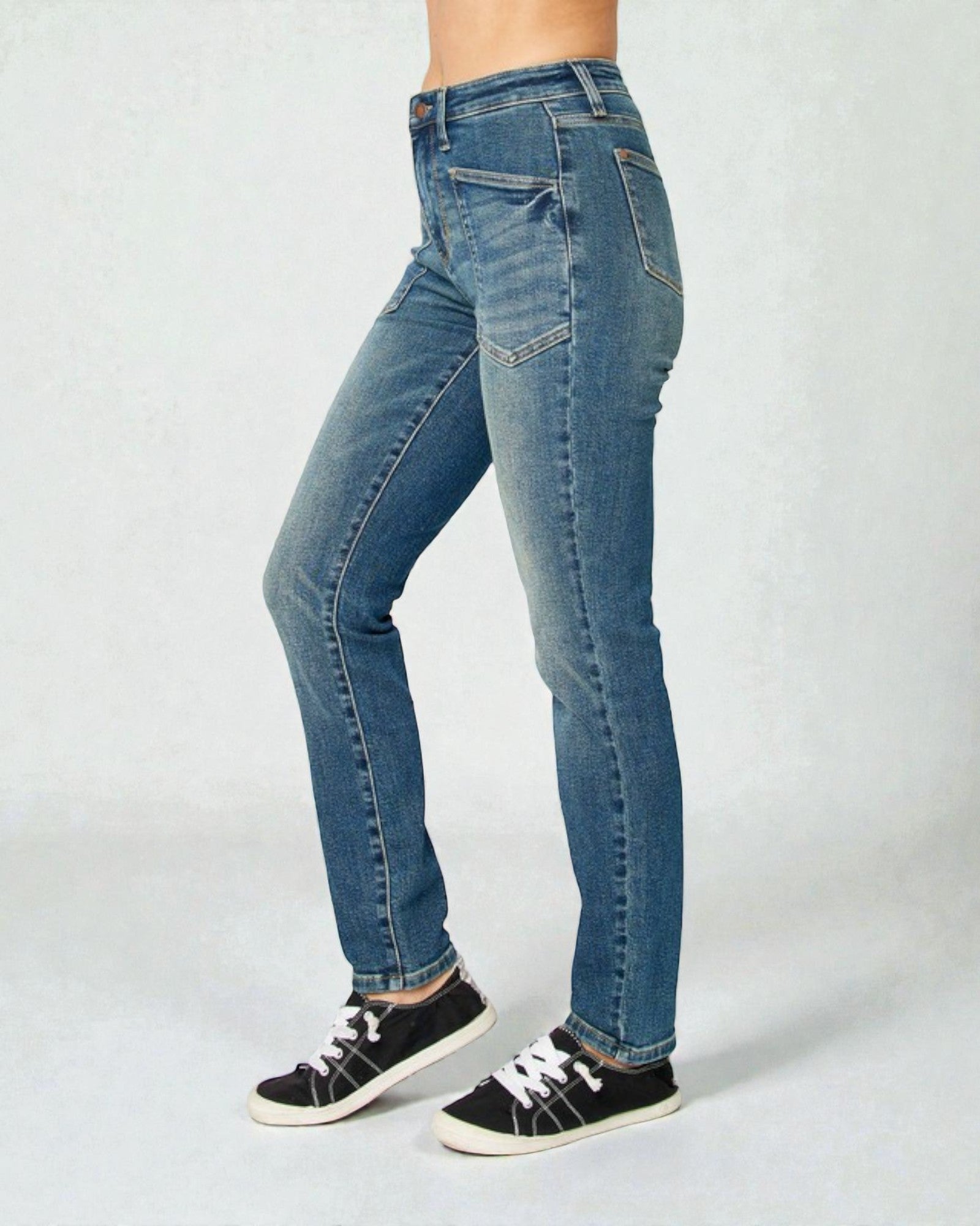 Jean skinny taille haute délavé foncé