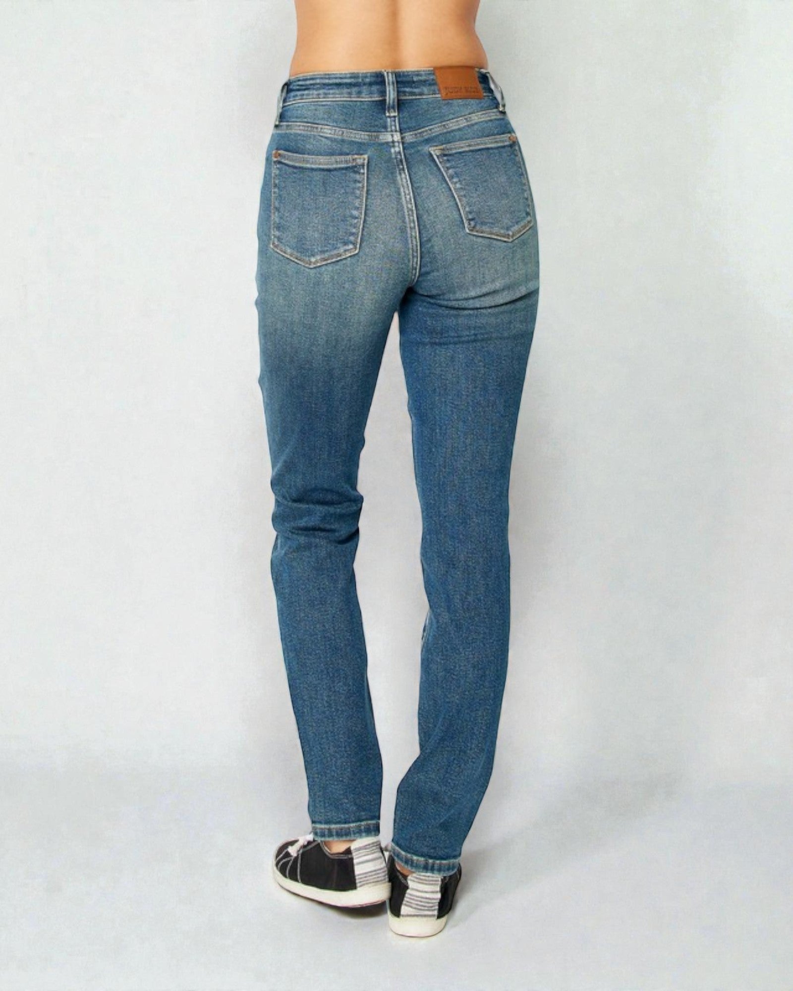 Jean skinny taille haute délavé foncé