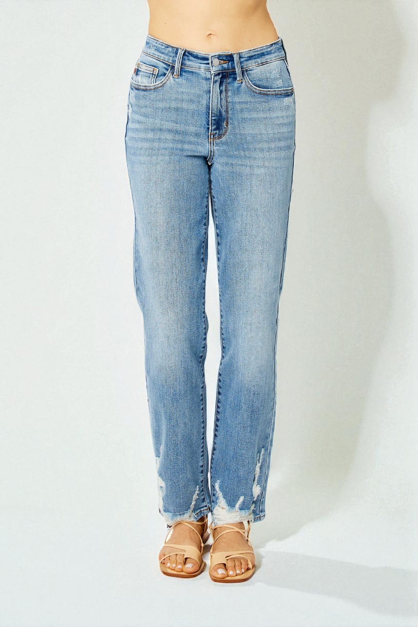 Light Wash Distressed Straight Leg Jeans