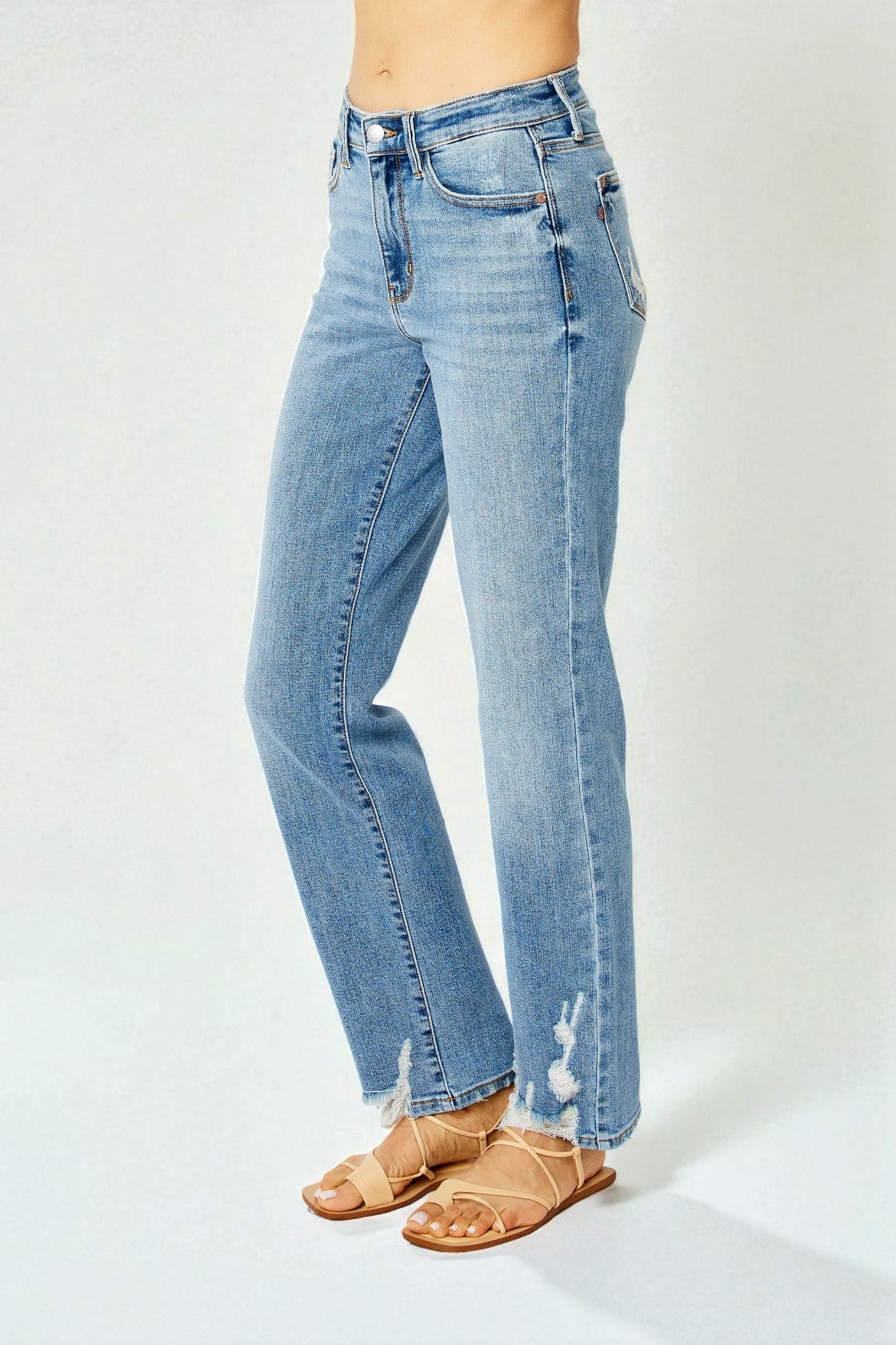 Light Wash Distressed Straight Leg Jeans
