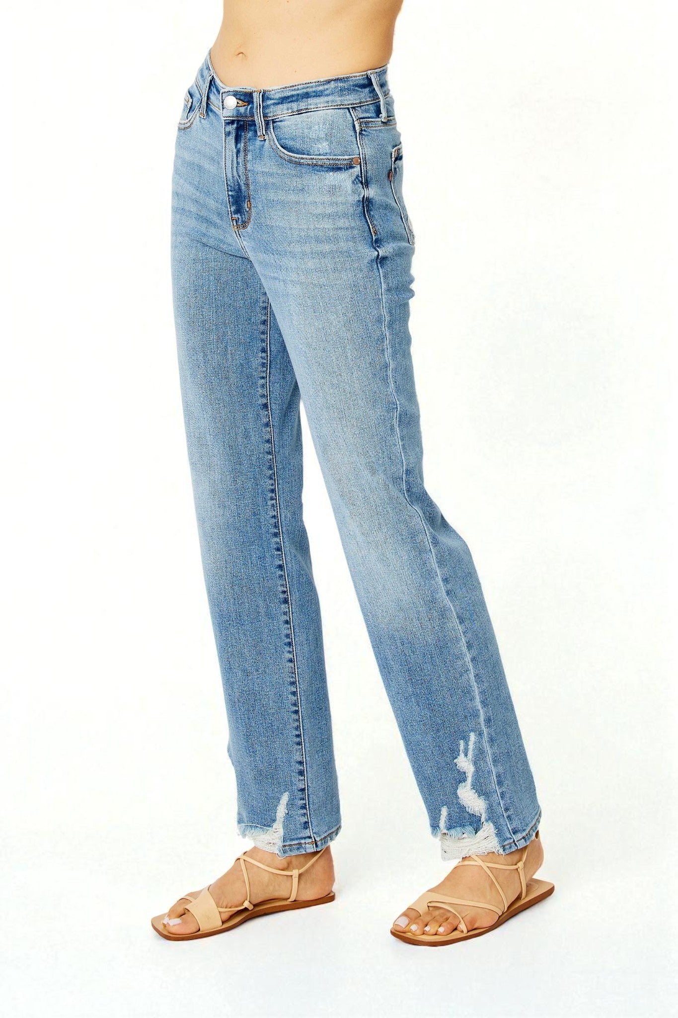 Light Wash Distressed Straight Leg Jeans