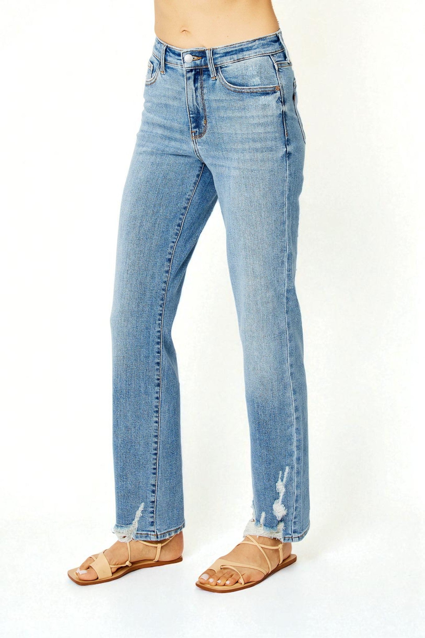 Light Wash Distressed Straight Leg Jeans