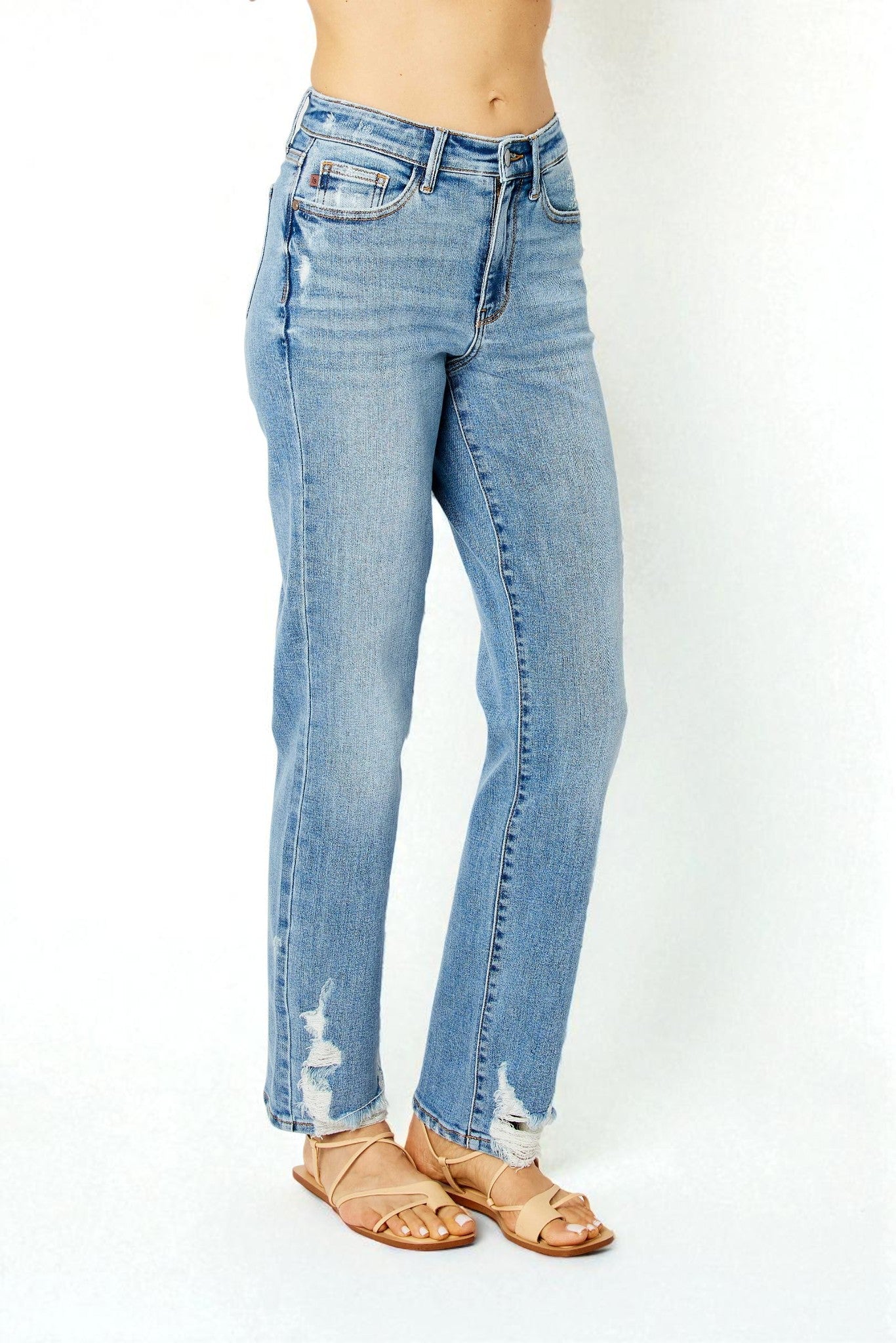 Light Wash Distressed Straight Leg Jeans