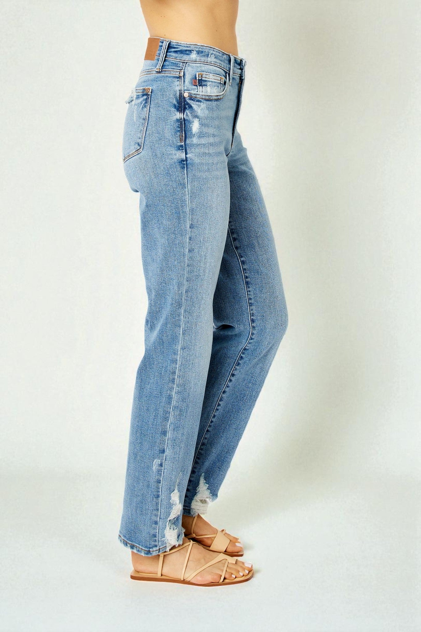 Light Wash Distressed Straight Leg Jeans