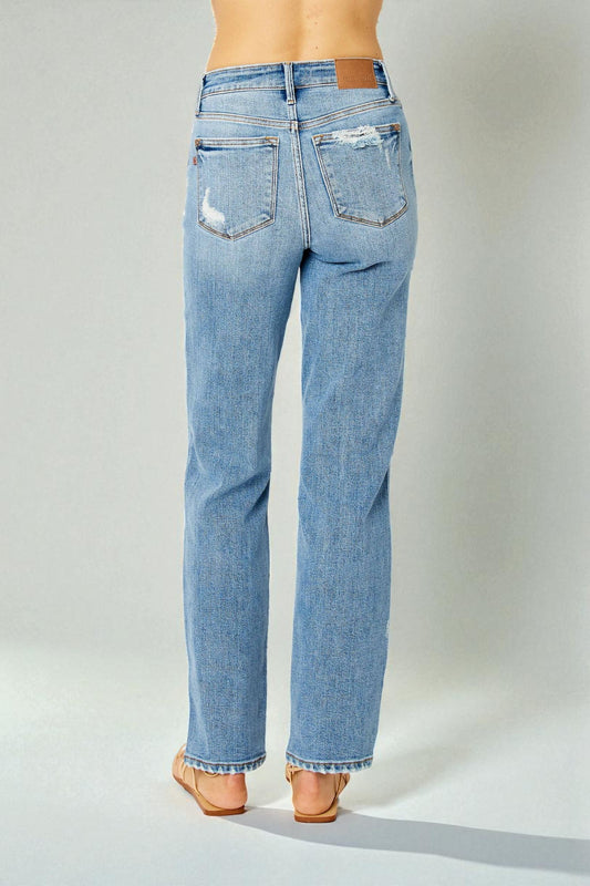 Light Wash Distressed Straight Leg Jeans