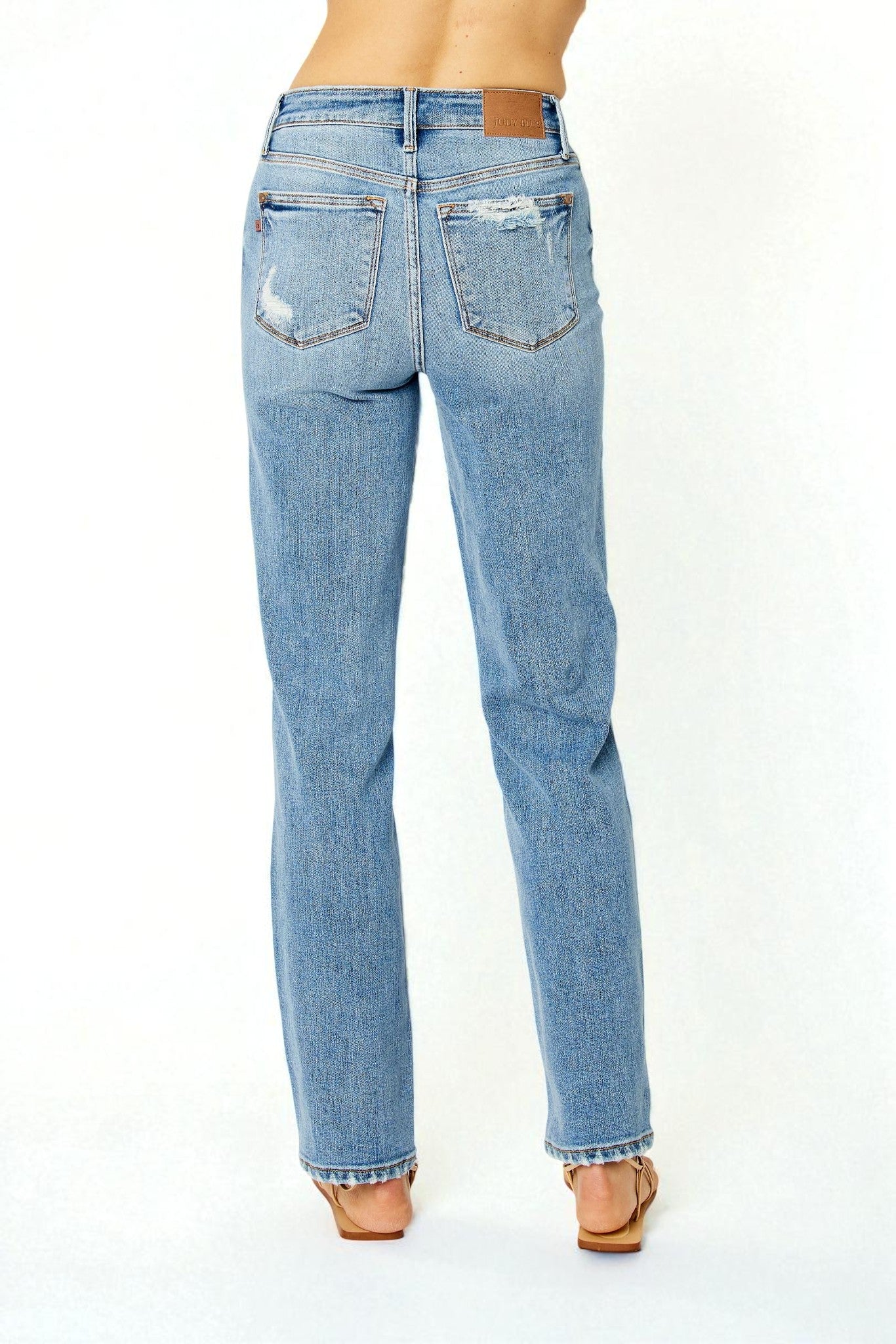 Light Wash Distressed Straight Leg Jeans