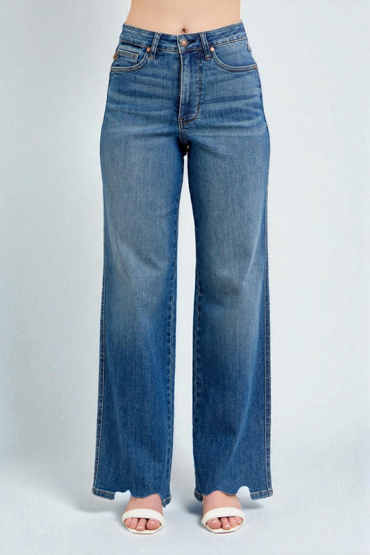 Blue jeans on a plain background
