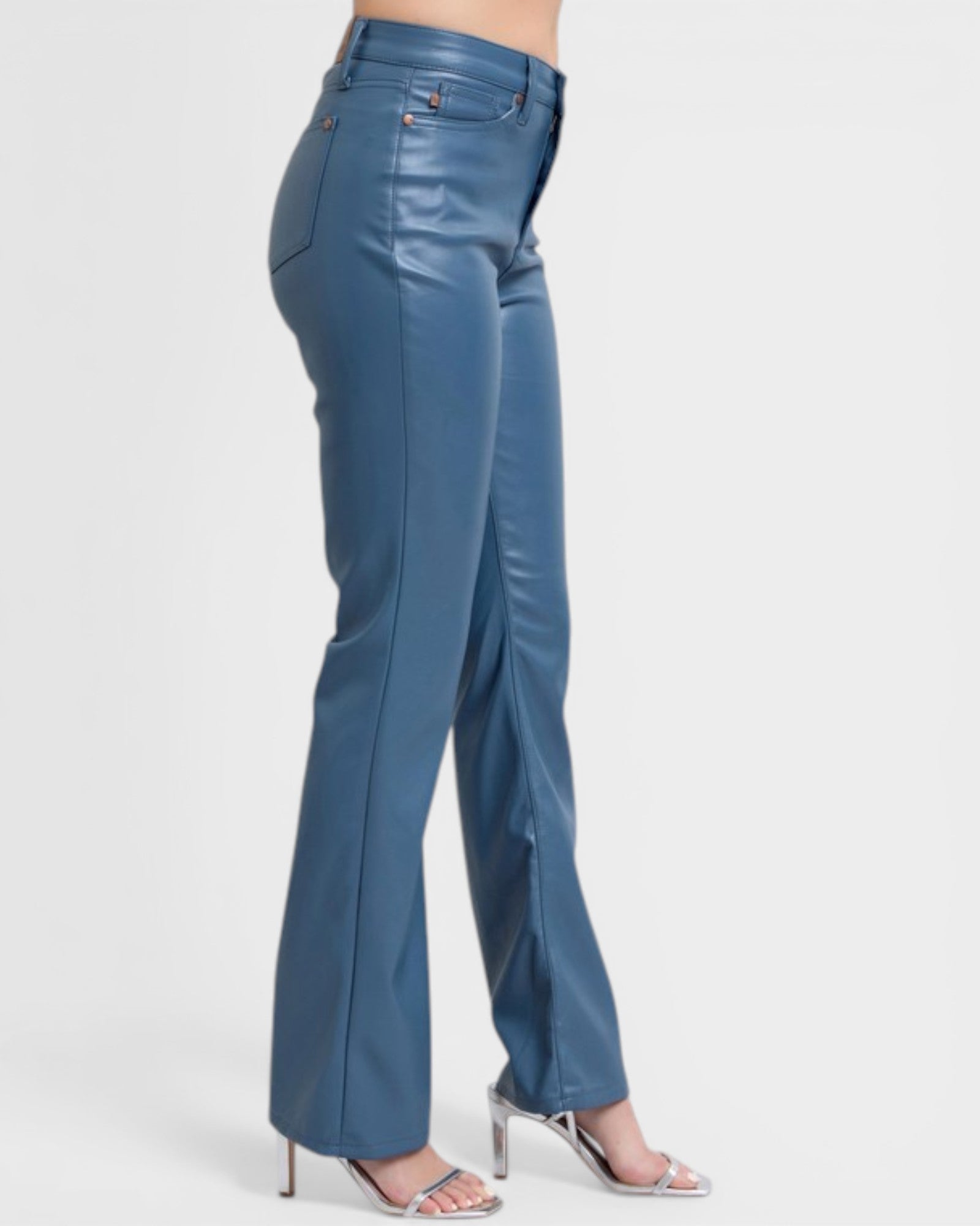 Blue leather pants on a white background