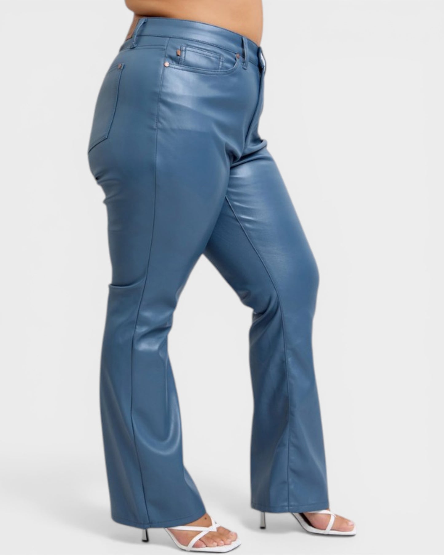 Blue leather pants on a white background