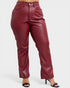 Maroon leather pants on a white background