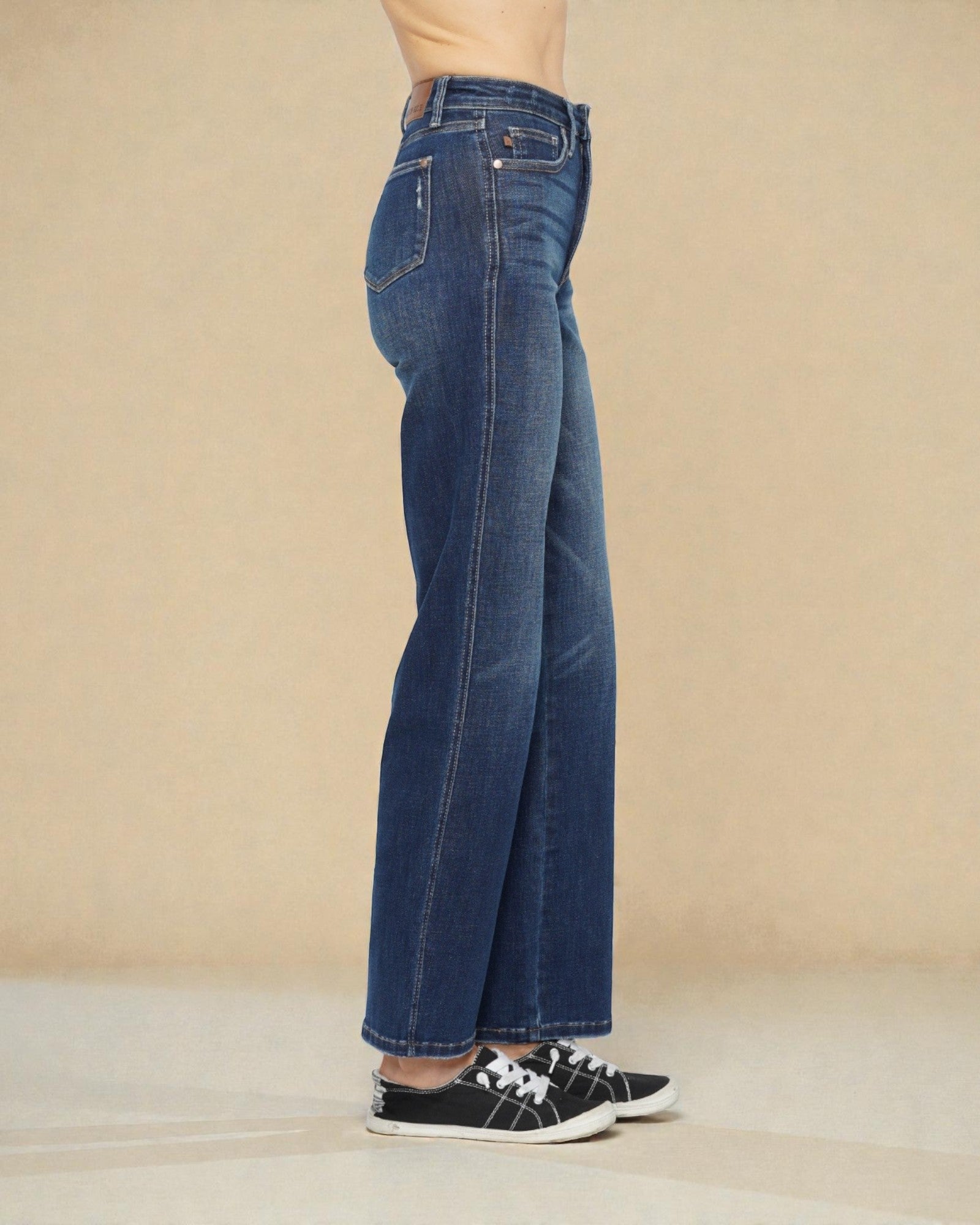 Jean gainant taille haute délavé foncé