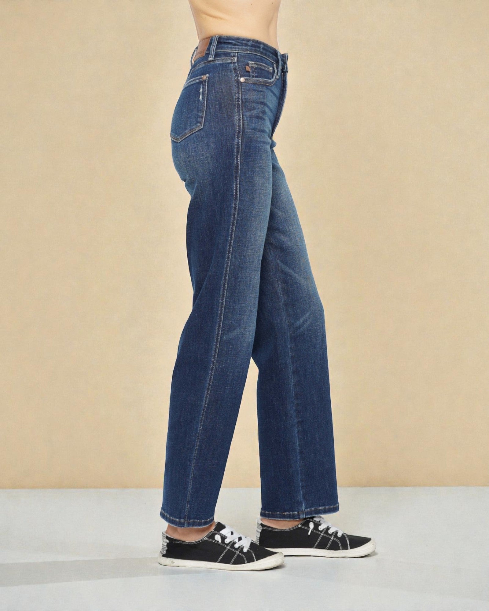 Jean gainant taille haute délavé foncé