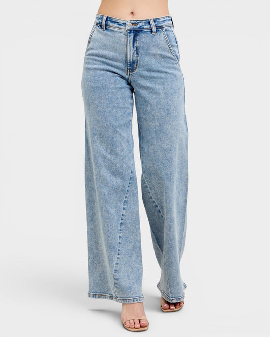 Light blue jeans on a white background