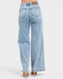 Light blue jeans worn by a person on a white background