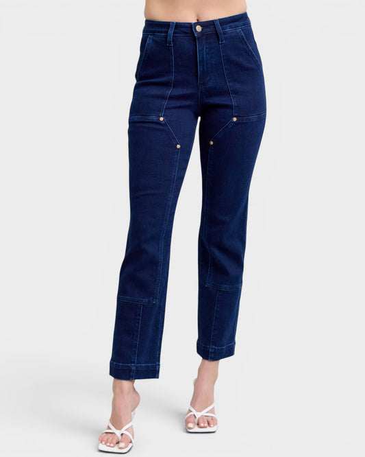 Navy blue jeans on a white background