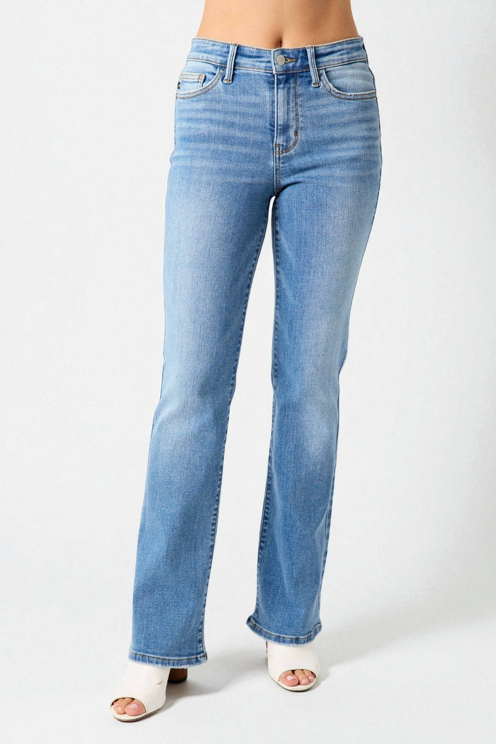 Light blue jeans on a white background