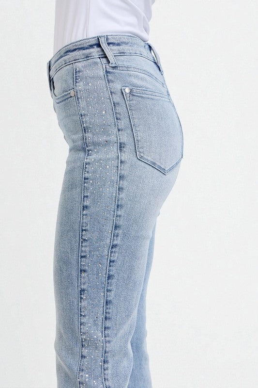 Light blue jeans on a white background