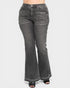 Black flared jeans on a white background