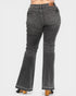 Black flared jeans on a white background