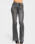 Gray flared jeans on a white background