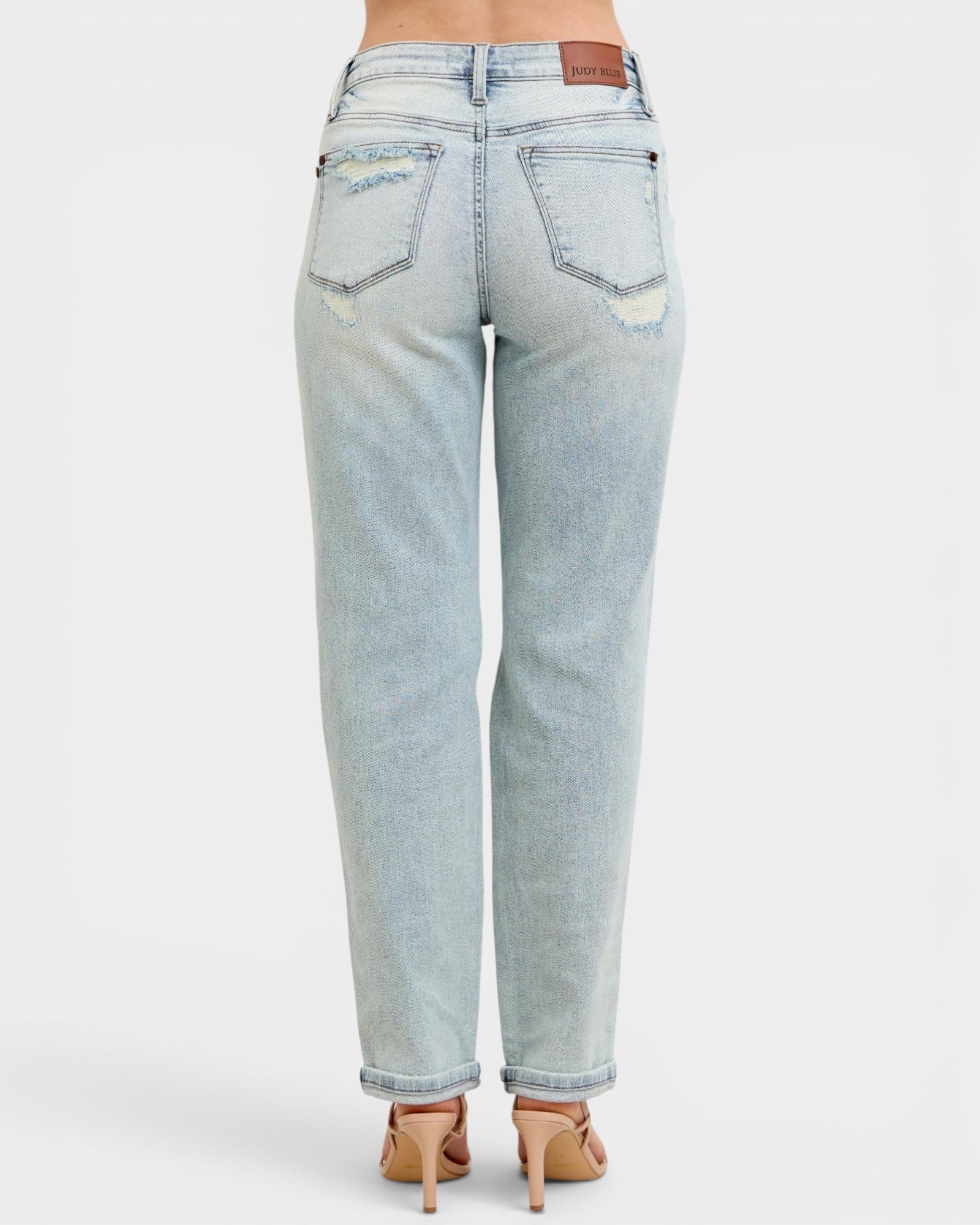 Light blue jeans on a white background
