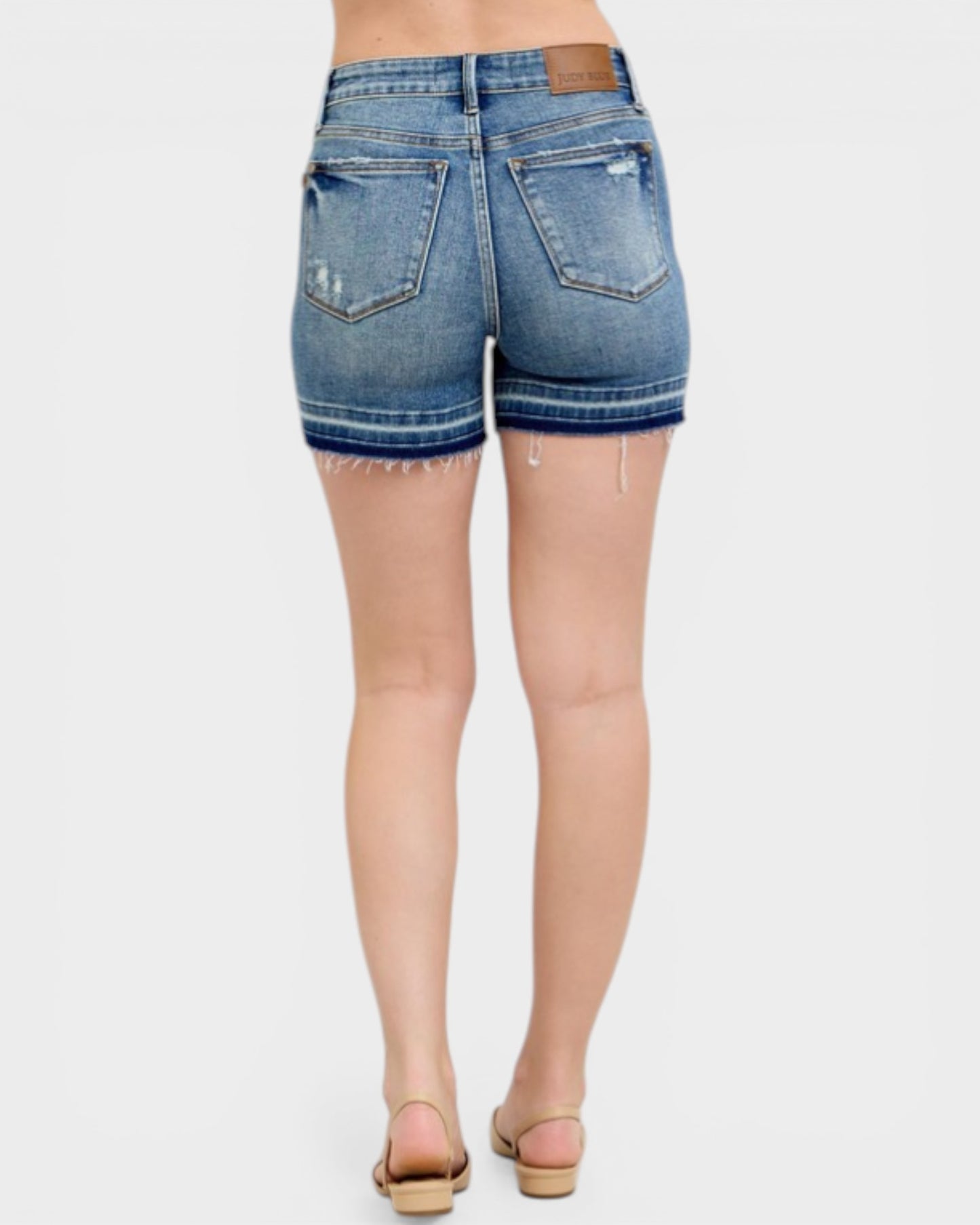 Medium Wash Tummy Control Raw Hem Shorts