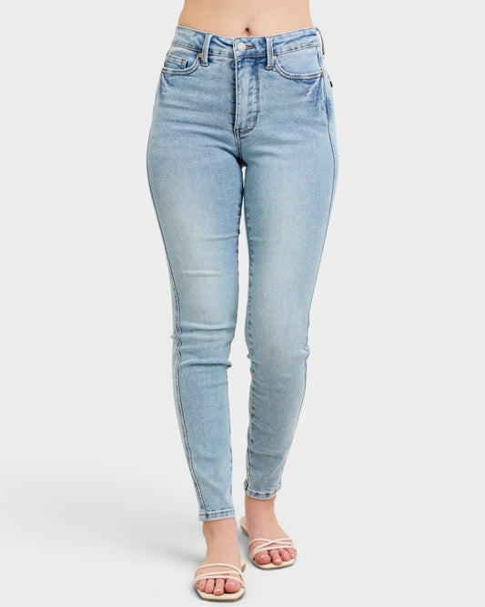 Light blue jeans on a white background