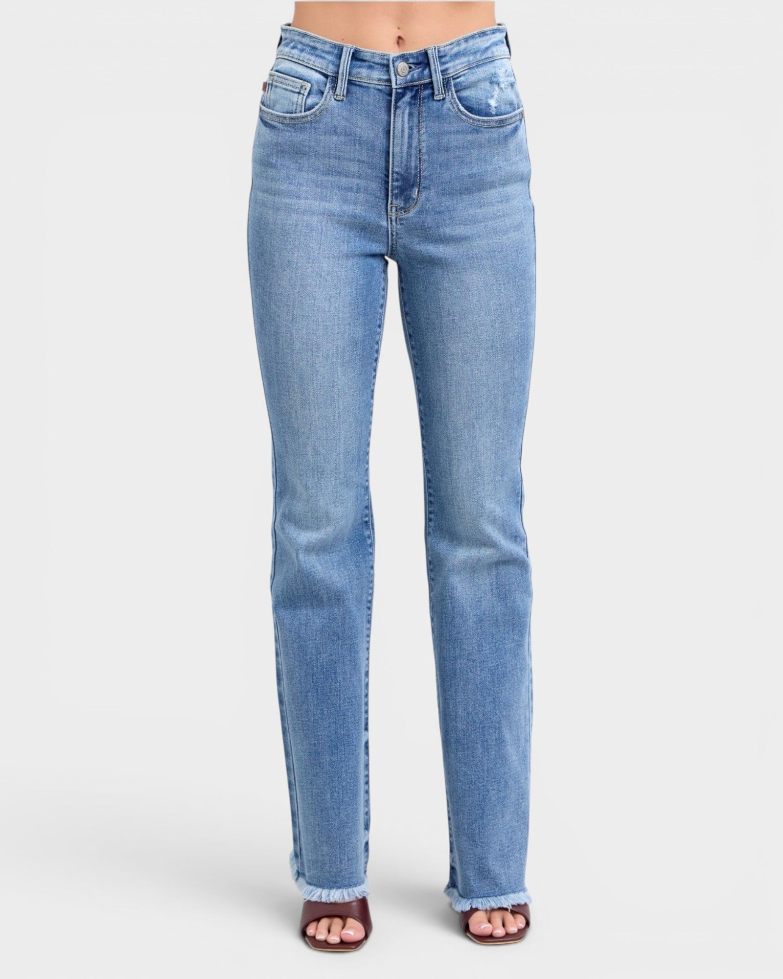 Light blue jeans on a white background