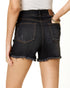 Washed Black Frayed Hem Denim Shorts