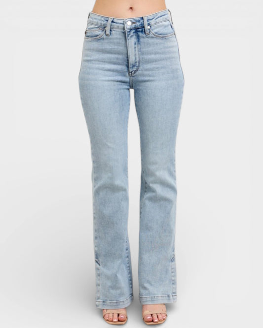 Light blue jeans on a white background