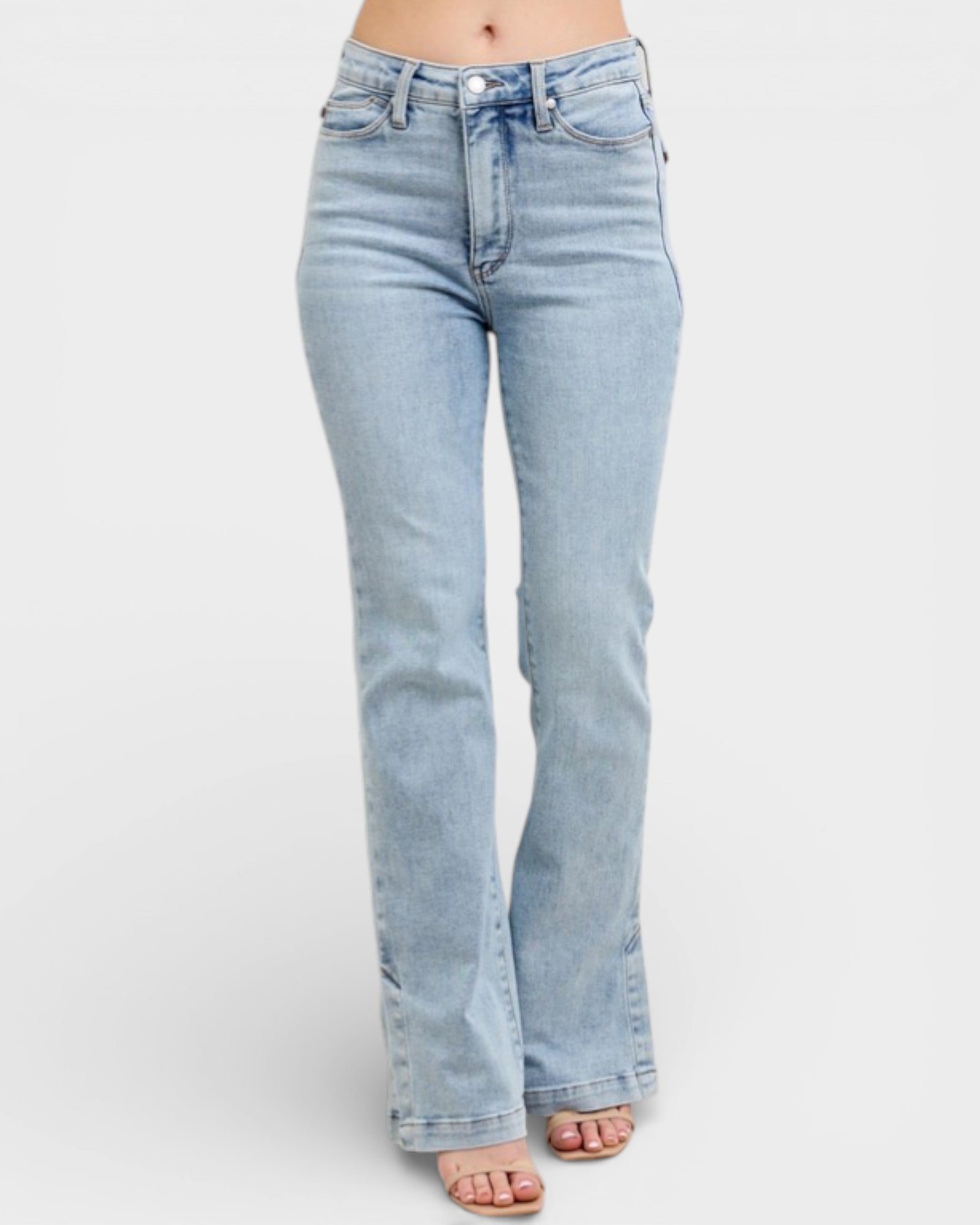 Light blue jeans on a white background