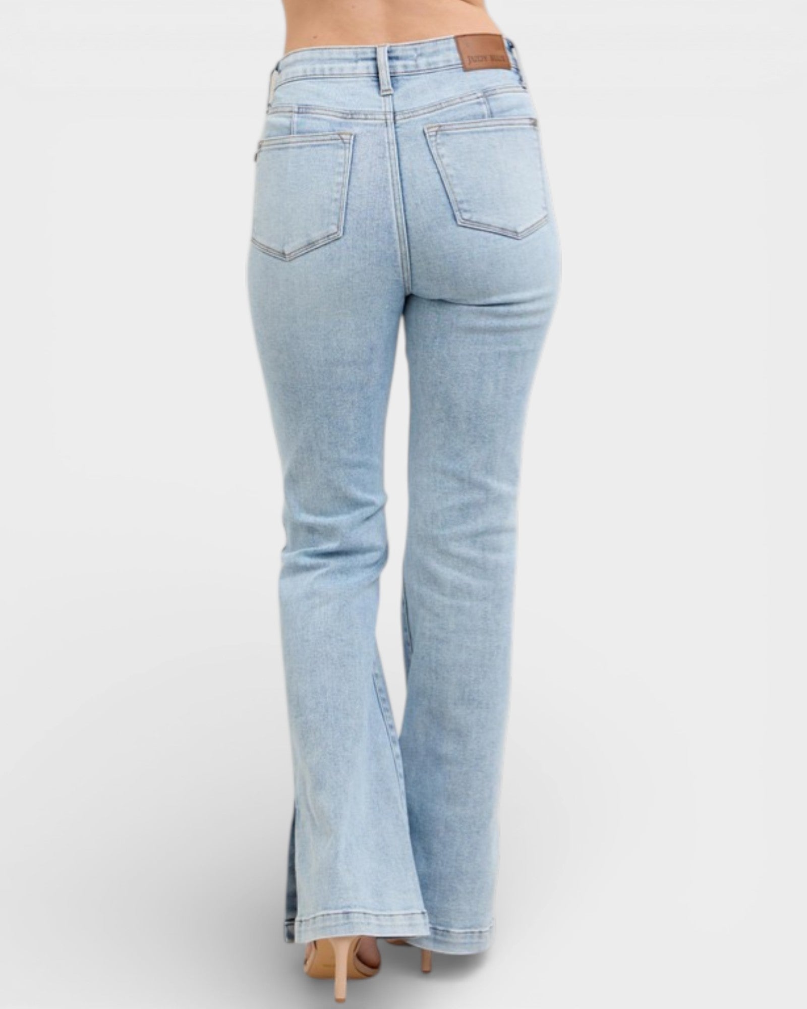 Light blue jeans on a white background