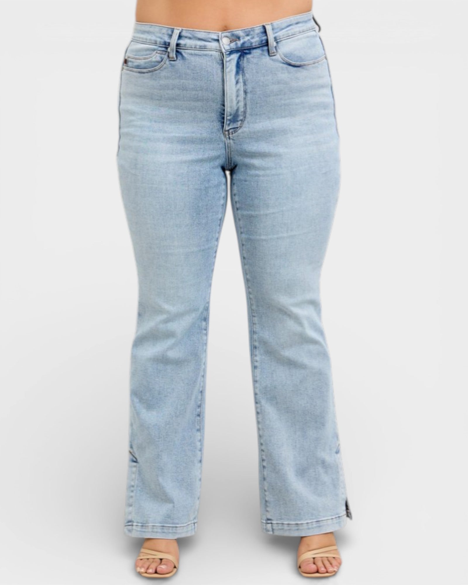 Light blue jeans on a white background